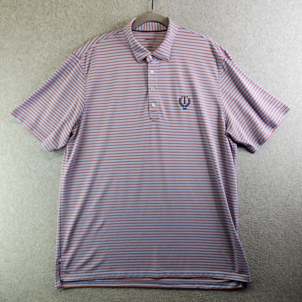 Johnnie O Shirt Mens Extra Large Red Striped Stretch Side Slits Golf Athleisure